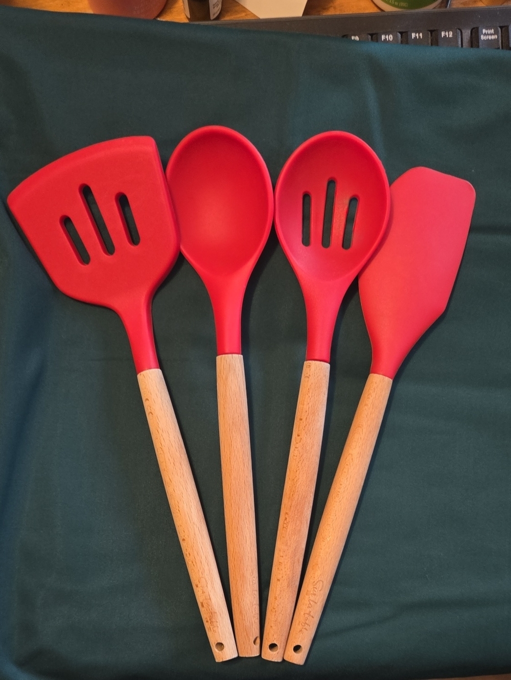 Sur La Table Red Silicone and Wood Kitchen Utensil Set - 4 Piece